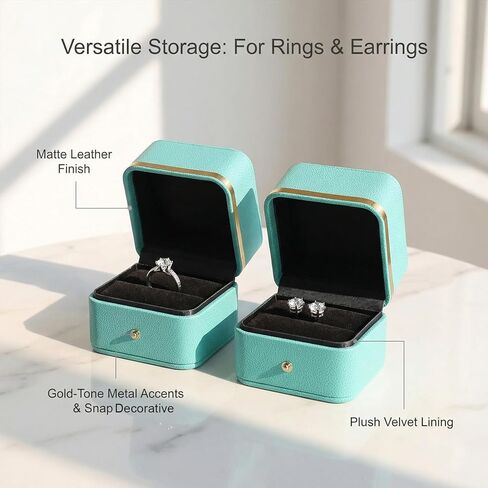 Elegant Ring Box Premium Leather Engagement Ring Box Jewelry Gift Box for Wedding Proposal Velvet Interior Stud Earrings Case, Light Blue in Kuwait