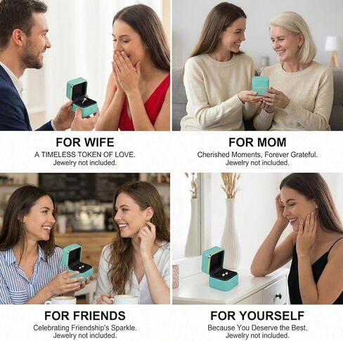 Elegant Ring Box Premium Leather Engagement Ring Box Jewelry Gift Box for Wedding Proposal Velvet Interior Stud Earrings Case, Light Blue in Kuwait