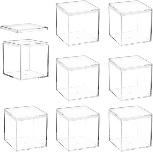 8 pcs Clear Acrylic Box with Lid, 2.36 inch Square Cube Small Acrylic Storage Boxes Display Case, Transparent Plastic Decorative Box Set for Jewelry Gift Toy Model Candy Mini Cake Containers in Kuwait
