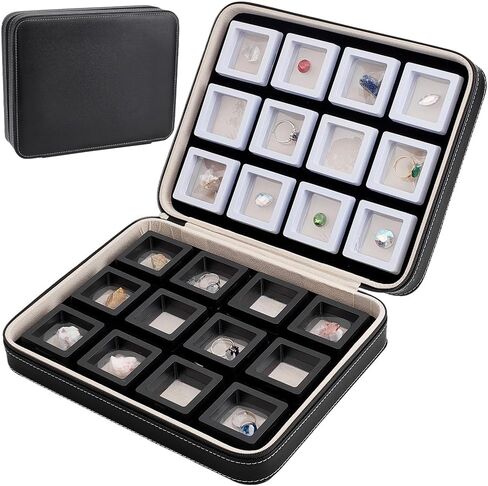 BENECREAT 24 Pcs 2x0.8 Inch Square Floating Display Case with Leather Storage Box, 2 Color Film Case for Gem, Loose Diamond Box Diamond Containers for Collectibles Storage in Saudi Arabia