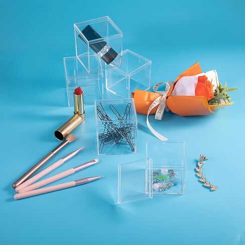 8 pcs Clear Acrylic Box with Lid, 2.36 inch Square Cube Small Acrylic Storage Boxes Display Case, Transparent Plastic Decorative Box Set for Jewelry Gift Toy Model Candy Mini Cake Containers in Kuwait