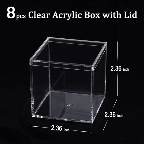 8 pcs Clear Acrylic Box with Lid, 2.36 inch Square Cube Small Acrylic Storage Boxes Display Case, Transparent Plastic Decorative Box Set for Jewelry Gift Toy Model Candy Mini Cake Containers in Kuwait