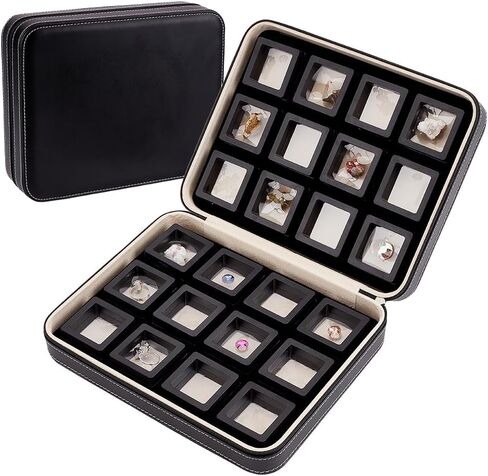 BENECREAT 24 Pcs 2x0.8 Inch Square Floating Display Case with Leather Storage Box, 2 Color Film Case for Gem, Loose Diamond Box Diamond Containers for Collectibles Storage in Saudi Arabia