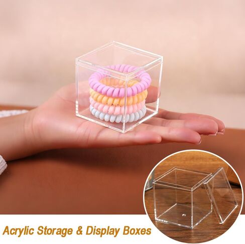 8 pcs Clear Acrylic Box with Lid, 2.36 inch Square Cube Small Acrylic Storage Boxes Display Case, Transparent Plastic Decorative Box Set for Jewelry Gift Toy Model Candy Mini Cake Containers in Kuwait