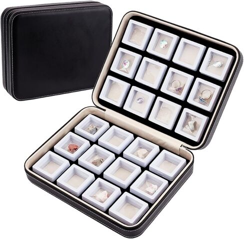 BENECREAT 24 Pcs 2x0.8 Inch Square Floating Display Case with Leather Storage Box, 2 Color Film Case for Gem, Loose Diamond Box Diamond Containers for Collectibles Storage in Saudi Arabia