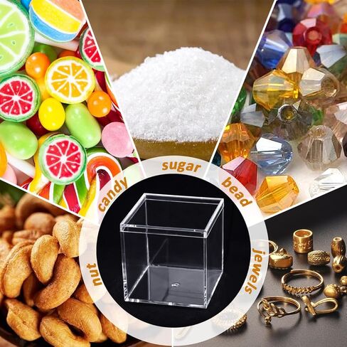 8 pcs Clear Acrylic Box with Lid, 2.36 inch Square Cube Small Acrylic Storage Boxes Display Case, Transparent Plastic Decorative Box Set for Jewelry Gift Toy Model Candy Mini Cake Containers in Kuwait