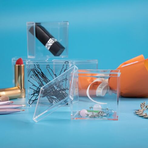 8 pcs Clear Acrylic Box with Lid, 2.36 inch Square Cube Small Acrylic Storage Boxes Display Case, Transparent Plastic Decorative Box Set for Jewelry Gift Toy Model Candy Mini Cake Containers in Kuwait