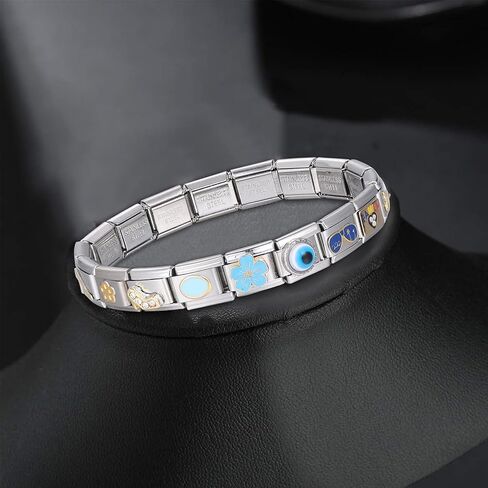 Italian Charms Sliver Heart Cat 10Pcs Charms Set Flower 9mm Italian Modular Charm Bracelet DIY Module Jewelry Gifts for Women Heart Black in Kuwait