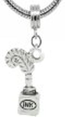 Sexy Sparkles Quill Feather Pen and Ink Bottle Charm Dangle Bead for snake Chain charm Bracelet in Saudi Arabia