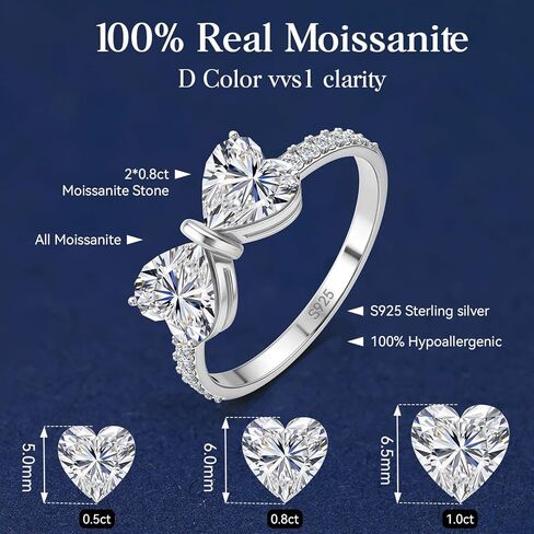 Moissanite Ring for Women 1.6CT Heart Cut D VVS1 Color Moissanite Rings Sterling Silver Engagement Wedding Band Jewelry Gift Promise Rings for Her in Saudi Arabia