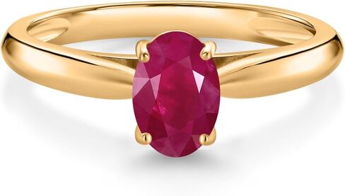 Gem Stone King 10K Yellow Gold Gemstone Birthstone Solitaire Engagement Ring For Women | Oval 7X5MM | Gold Ring For Women | Available In Size 5, 6, 7, 8, 9 in Saudi Arabia