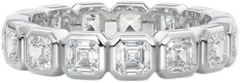 3mm bezel set asscher cut diamond full eternity matching band engagement band wedding band diamond 18k white gold Plated wedding band.size 3-12 (USA) in Saudi Arabia