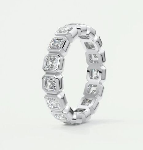 3mm bezel set asscher cut diamond full eternity matching band engagement band wedding band diamond 18k white gold Plated wedding band.size 3-12 (USA) in Saudi Arabia