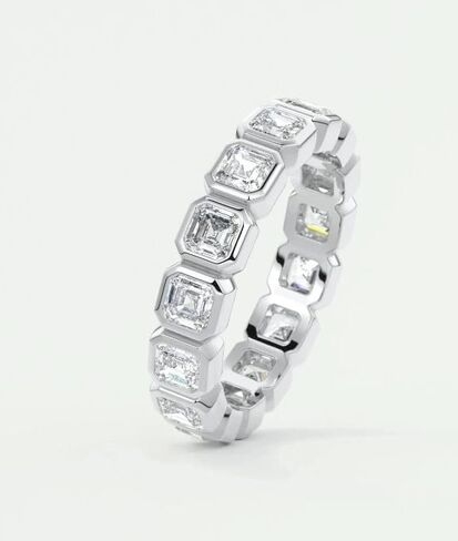 3mm bezel set asscher cut diamond full eternity matching band engagement band wedding band diamond 18k white gold Plated wedding band.size 3-12 (USA) in Saudi Arabia