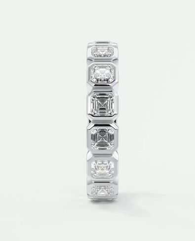 3mm bezel set asscher cut diamond full eternity matching band engagement band wedding band diamond 18k white gold Plated wedding band.size 3-12 (USA) in Saudi Arabia