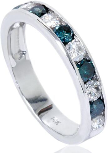 P3 POMPEII3 1ct Channel Set Blue & White Diamond Ring 14K White Gold in Saudi Arabia