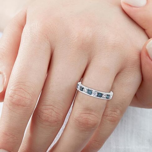 P3 POMPEII3 1ct Channel Set Blue & White Diamond Ring 14K White Gold in Saudi Arabia