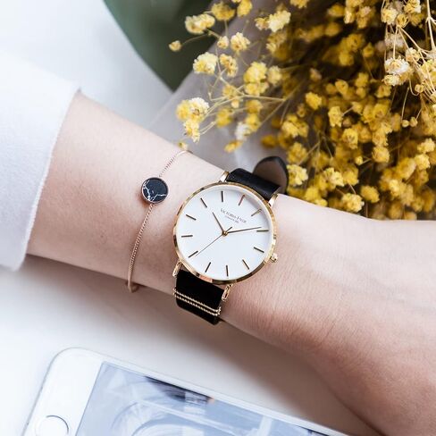 VICTORIA HYDE Women Watches Adjustable Bracelet Set Analog Quartz Detachable Genuine Leather Strap Ladies Wristwatch Gifts for Her Black White in Kuwait