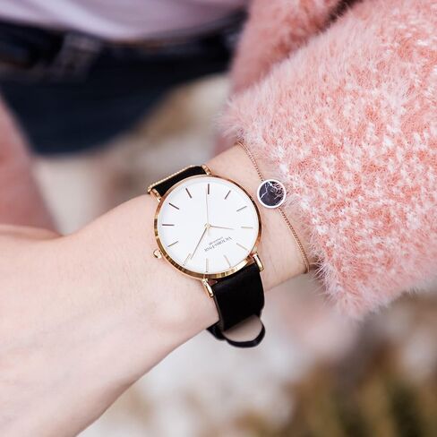 VICTORIA HYDE Women Watches Adjustable Bracelet Set Analog Quartz Detachable Genuine Leather Strap Ladies Wristwatch Gifts for Her Black White in Kuwait