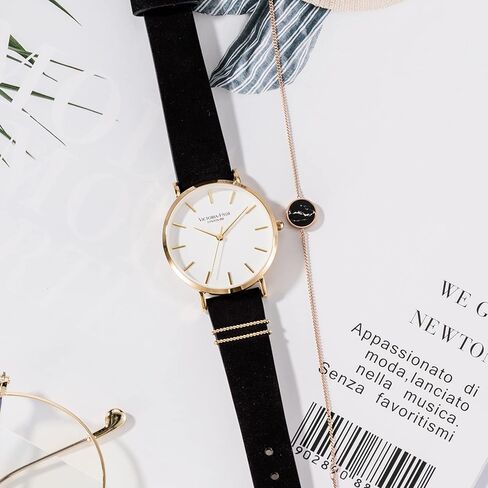 VICTORIA HYDE Women Watches Adjustable Bracelet Set Analog Quartz Detachable Genuine Leather Strap Ladies Wristwatch Gifts for Her Black White in Kuwait