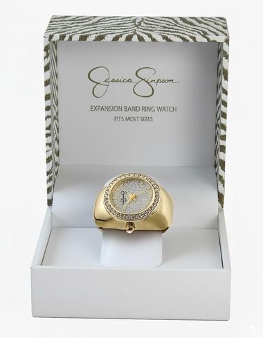 Jessica Simpson Women's Rose Gold Adjustable Ring Watch – Crystal Bezel, Quartz Analog Mini Dial, Stretch Band Fashion Jewelry Accessory in Saudi Arabia