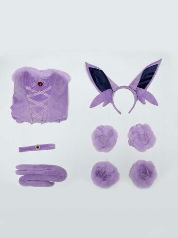 Mobbunny Women Anime Derivative Mini Dress Cosplay Costume Purple Babydoll Fluffy Dress with Headband and Tail in Saudi Arabia