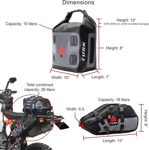 TUSK Traverse Pannier Bags Base System w/X-Small Dry Duffel Tail Bag Black/Tan in Saudi Arabia