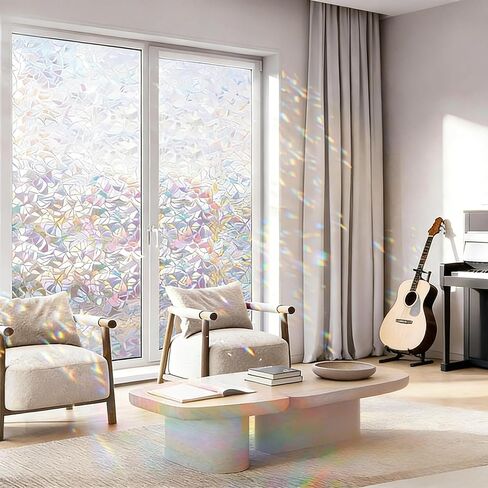 Window Privacy Film Rainbow Film Decorative Window Sticker, 3D Static Stained Glass Cling Tint for Home Heat Control Non-Adhesive in Saudi Arabia