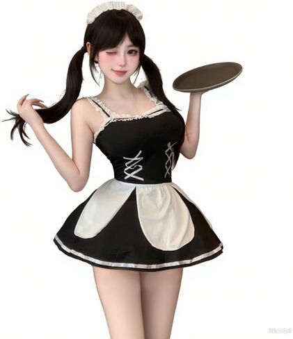 ZYTC Sexy French Maid Lingerie for Women Hallowen Costume Anime Cosplay Outfit Lolita Femboy Babydoll Roleplay Fancy Dress up Black in Saudi Arabia