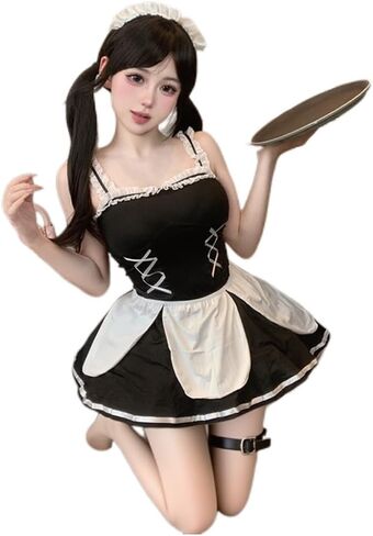 ZYTC Sexy French Maid Lingerie for Women Hallowen Costume Anime Cosplay Outfit Lolita Femboy Babydoll Roleplay Fancy Dress up Black in Saudi Arabia