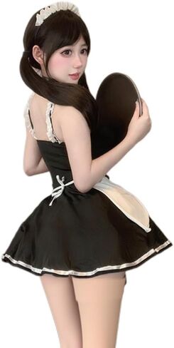 ZYTC Sexy French Maid Lingerie for Women Hallowen Costume Anime Cosplay Outfit Lolita Femboy Babydoll Roleplay Fancy Dress up Black in Saudi Arabia