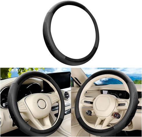 Car Steering Wheel Cover, Anti-Slip Breathable Wheel Cover for Automotive Sport Pattern, 14.5 to 15 Inch Vehicle Interior Steering Protector Accessories, Universal for Truck SUV (Black) in Kuwait