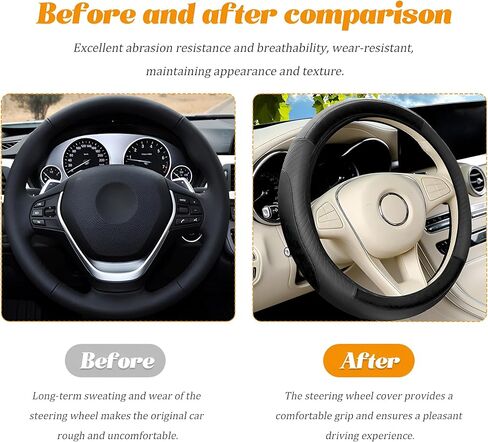 Car Steering Wheel Cover, Anti-Slip Breathable Wheel Cover for Automotive Sport Pattern, 14.5 to 15 Inch Vehicle Interior Steering Protector Accessories, Universal for Truck SUV (Black) in Kuwait
