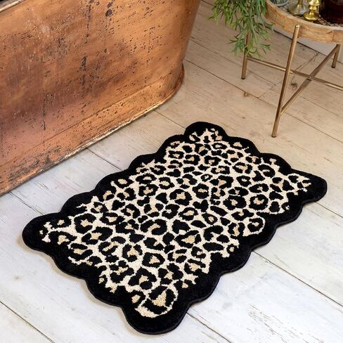 Dunzy Scalloped Cheetah Rug Leopard Bathroom Mat Cheetah Print Room Decor Cute Absorbent Bath Mat for Bathroom Non Slip Soft Leopard Bath Rug Western Decor for Home Living Room Bedroom, 20 x 31 in Saudi Arabia