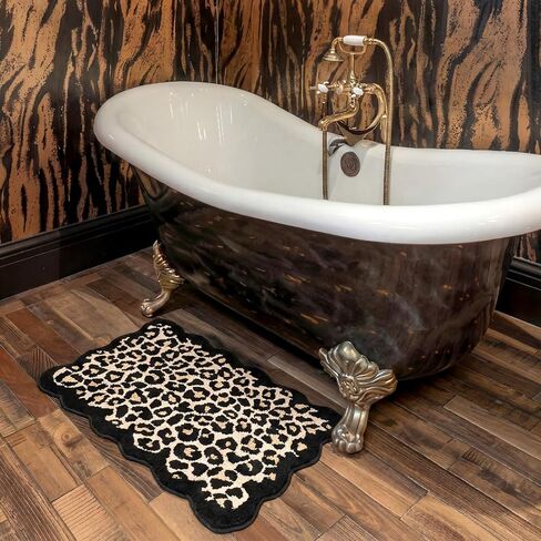 Dunzy Scalloped Cheetah Rug Leopard Bathroom Mat Cheetah Print Room Decor Cute Absorbent Bath Mat for Bathroom Non Slip Soft Leopard Bath Rug Western Decor for Home Living Room Bedroom, 20 x 31 in Saudi Arabia