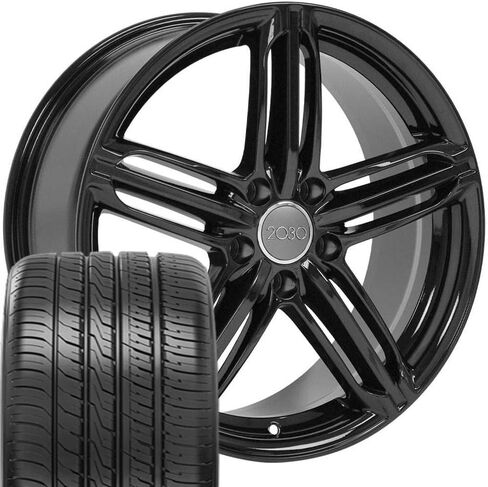 OE Wheels AU12 18 Inch Rim Fits RS6 Style 5x112 18x8 Gloss Black - Hollander 58840 (1) in Saudi Arabia