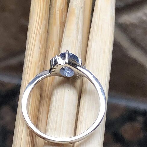 Genuine Blue Tanzanite, White Topaz 925 Solid Sterling Silver Engagement Ring Size 6.75, 7, 7.75, 8, 8.75, 9 in Kuwait