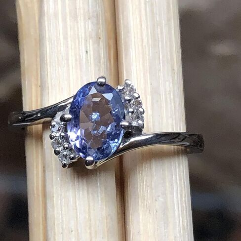 Genuine Blue Tanzanite, White Topaz 925 Solid Sterling Silver Engagement Ring Size 6.75, 7, 7.75, 8, 8.75, 9 in Kuwait