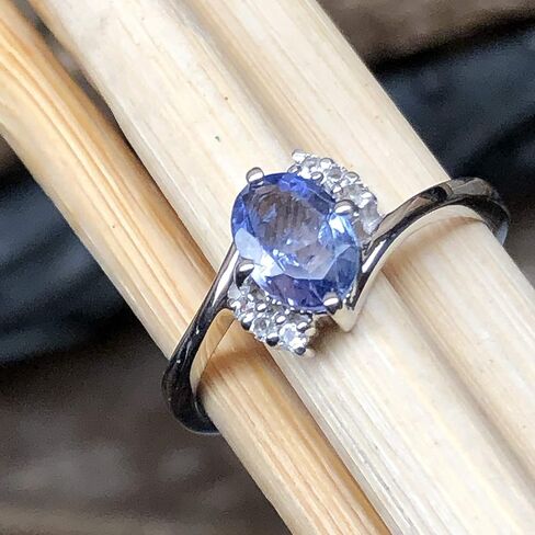 Genuine Blue Tanzanite, White Topaz 925 Solid Sterling Silver Engagement Ring Size 6.75, 7, 7.75, 8, 8.75, 9 in Kuwait