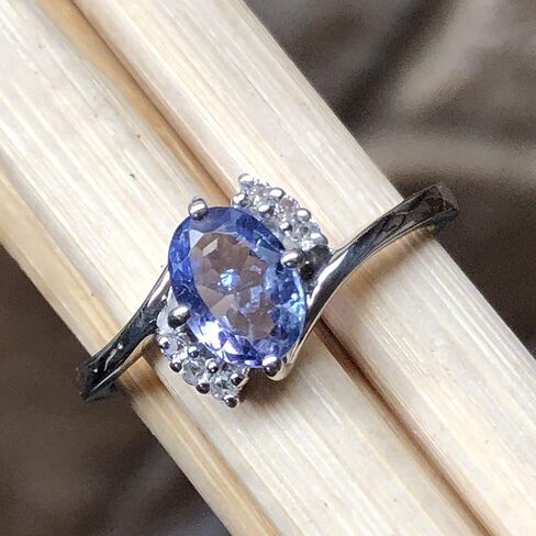 Genuine Blue Tanzanite, White Topaz 925 Solid Sterling Silver Engagement Ring Size 6.75, 7, 7.75, 8, 8.75, 9 in Kuwait