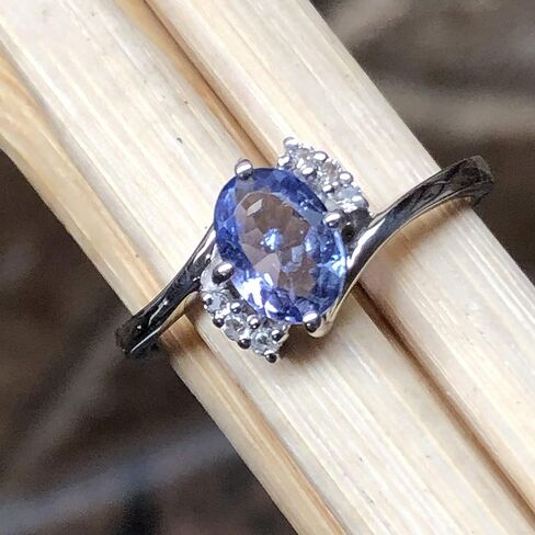Genuine Blue Tanzanite, White Topaz 925 Solid Sterling Silver Engagement Ring Size 6.75, 7, 7.75, 8, 8.75, 9 in Kuwait