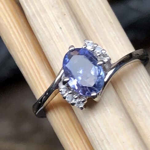Genuine Blue Tanzanite, White Topaz 925 Solid Sterling Silver Engagement Ring Size 6.75, 7, 7.75, 8, 8.75, 9 in Kuwait