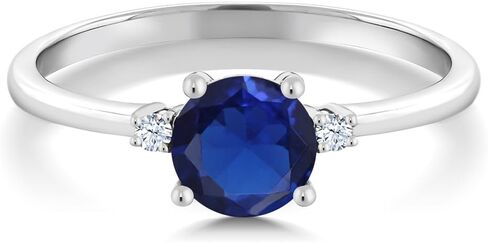 خاتم خطوبة سوليتير من الذهب الأبيض عيار 10 قيراط من الذهب الأبيض والأزرق من Gem Stone King والياقوت الأبيض المبتكر للنساء (0.78 قيراط، دائري 6 مم، حجر كريم بخت شهر سبتمبر) in Saudi Arabia