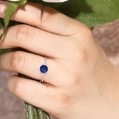خاتم خطوبة سوليتير من الذهب الأبيض عيار 10 قيراط من الذهب الأبيض والأزرق من Gem Stone King والياقوت الأبيض المبتكر للنساء (0.78 قيراط، دائري 6 مم، حجر كريم بخت شهر سبتمبر) in Saudi Arabia