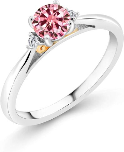 Gem Stone King 925 Sterling Silver and 10K Yellow Gold Pink Moissanite and White Lab Grown Diamond Engagement Ring For Women | 0.54 Cttw Round 5MM and 1.6MM in Saudi Arabia