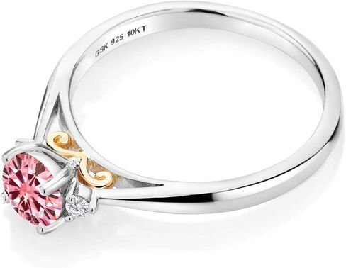Gem Stone King 925 Sterling Silver and 10K Yellow Gold Pink Moissanite and White Lab Grown Diamond Engagement Ring For Women | 0.54 Cttw Round 5MM and 1.6MM in Saudi Arabia