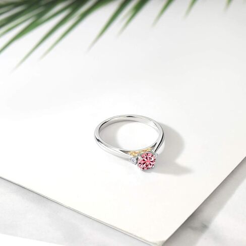 Gem Stone King 925 Sterling Silver and 10K Yellow Gold Pink Moissanite and White Lab Grown Diamond Engagement Ring For Women | 0.54 Cttw Round 5MM and 1.6MM in Saudi Arabia