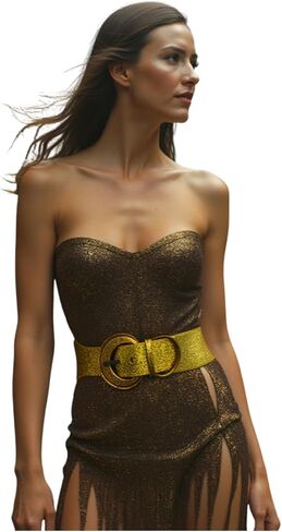Women Fashion Elastic Waistband Belt Hip High Waist Sparkling Glitter Holidays Style S M Gold in Saudi Arabia