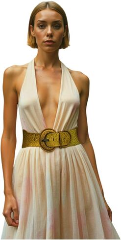 Women Fashion Elastic Waistband Belt Hip High Waist Sparkling Glitter Holidays Style S M Gold in Saudi Arabia