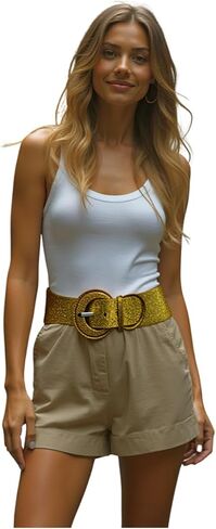 Women Fashion Elastic Waistband Belt Hip High Waist Sparkling Glitter Holidays Style S M Gold in Saudi Arabia